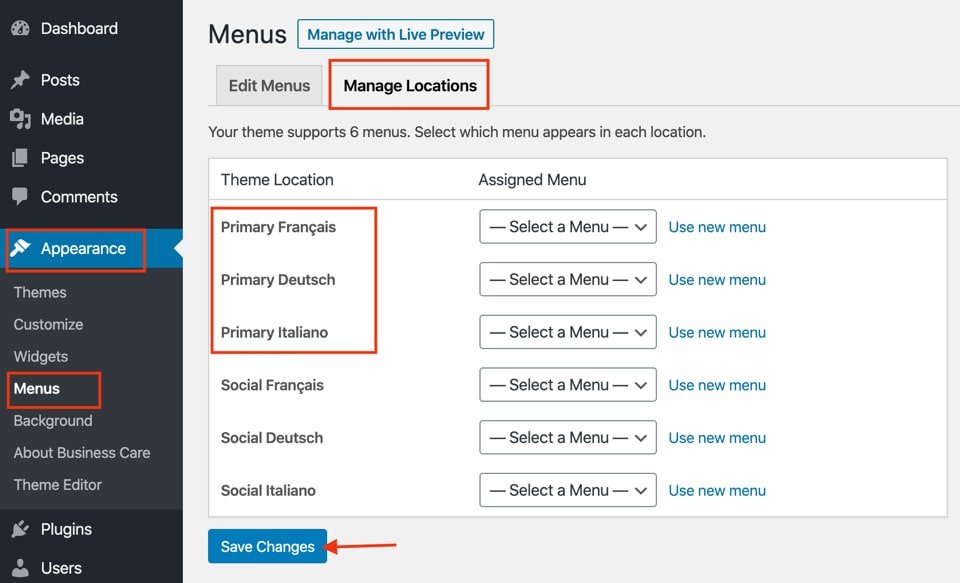 Multi language menu set up