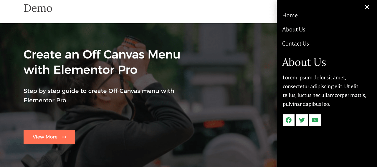 creating off canvas menu using elementor