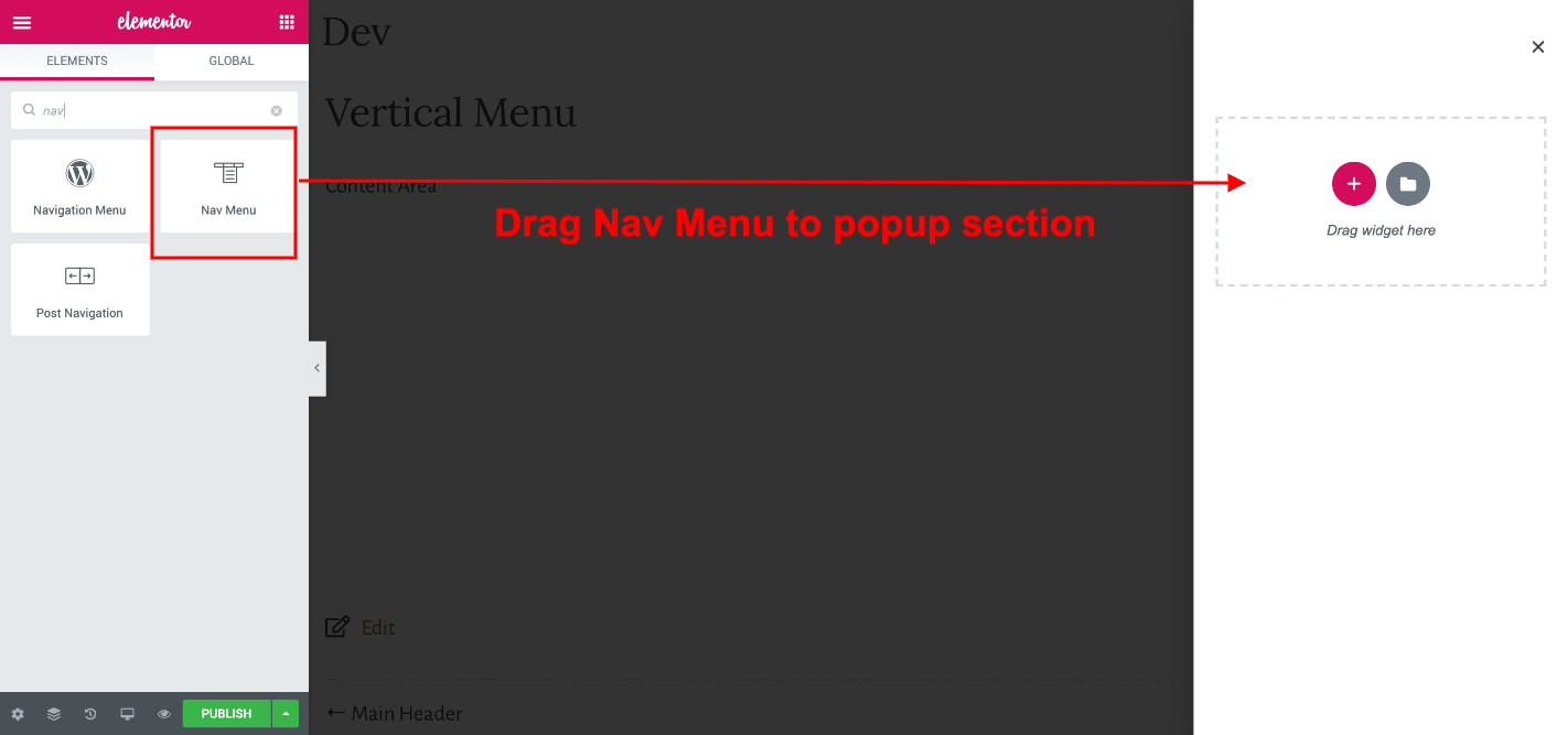 adding nav menu to popup section