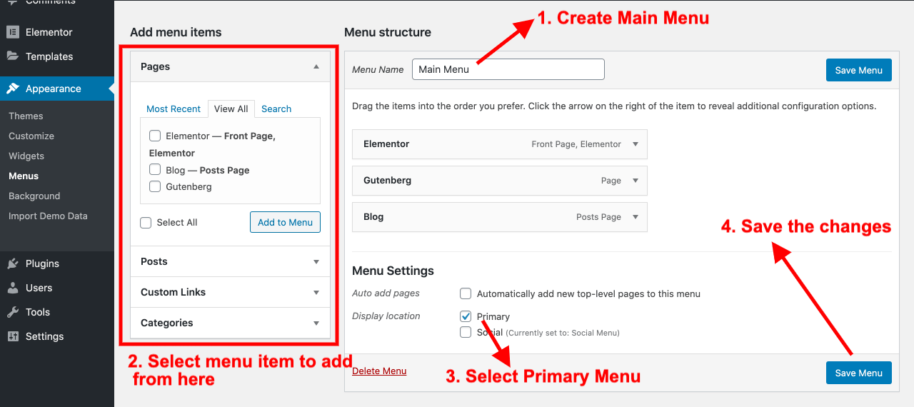 create menu