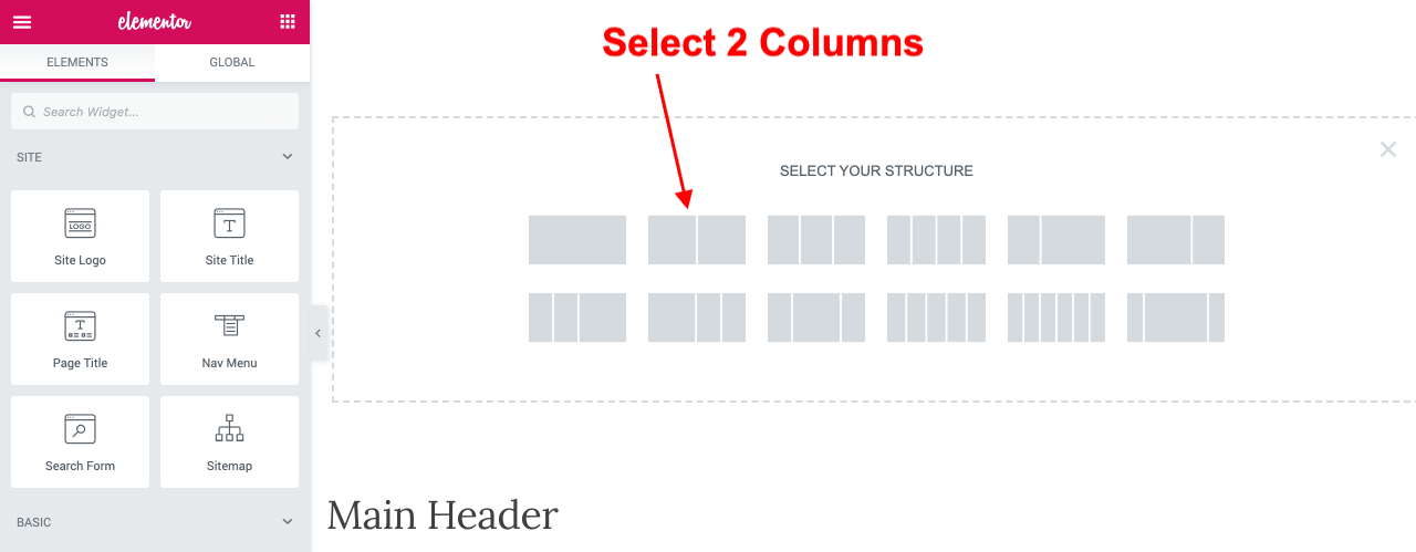 Select 2 columns layout