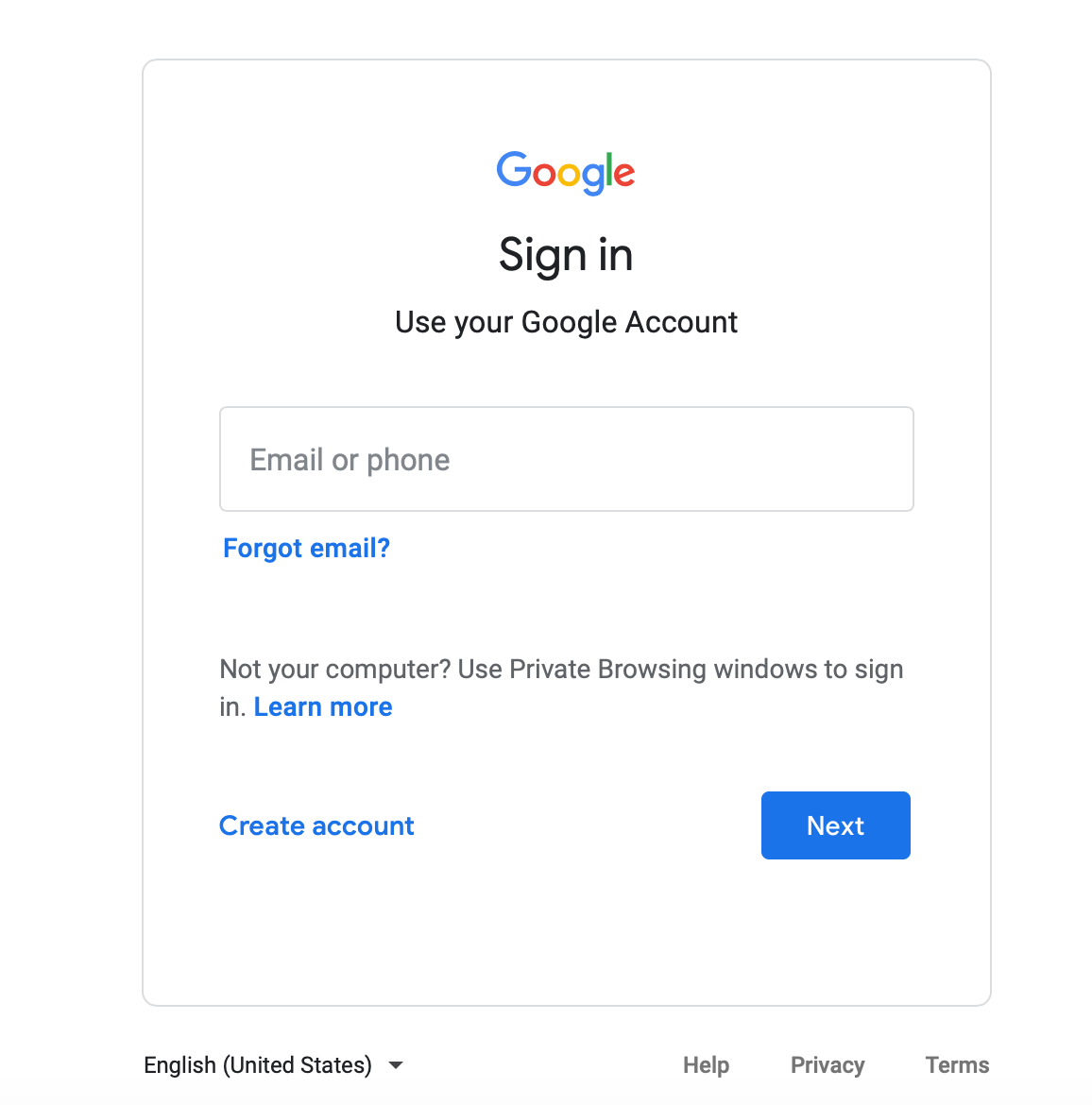 Google Sign In Form