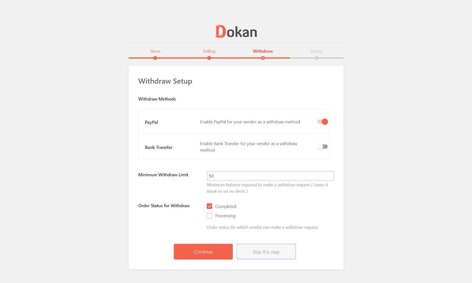 Dokan Withdraw Setup