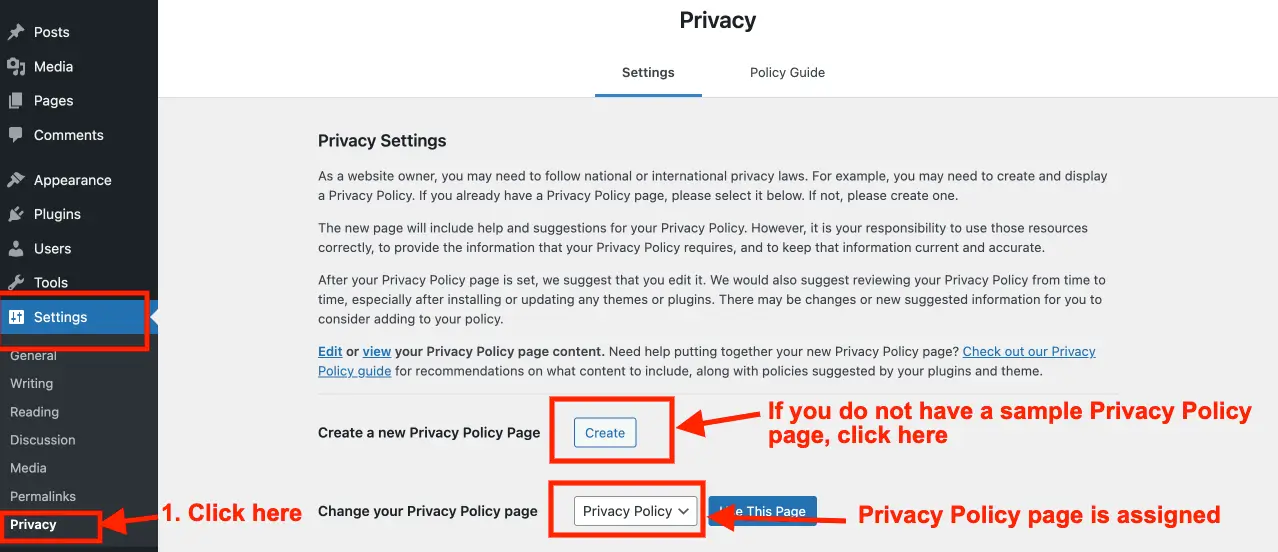 Assign Privacy Policy page