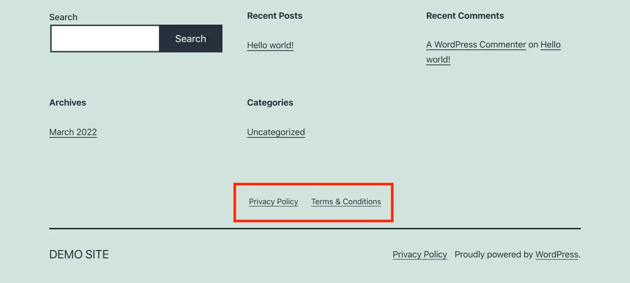 Privacy Policy link in the footer